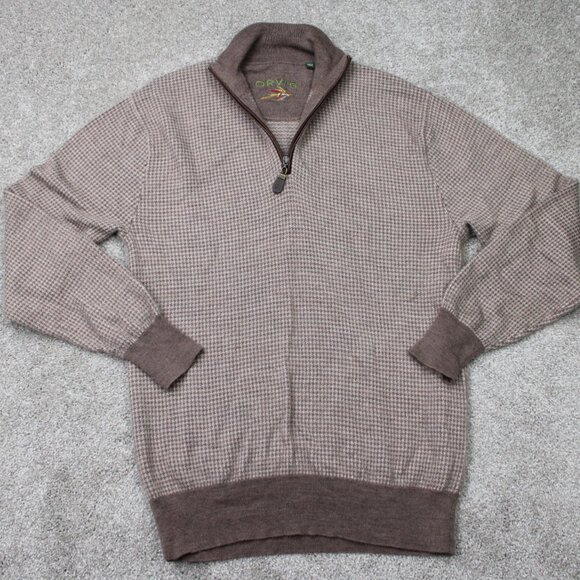 Orvis Sweatshirt Mens Large Brown Merino Wool 1/4 ZIp Long Sleeve Pullover - Picture 1 of 15